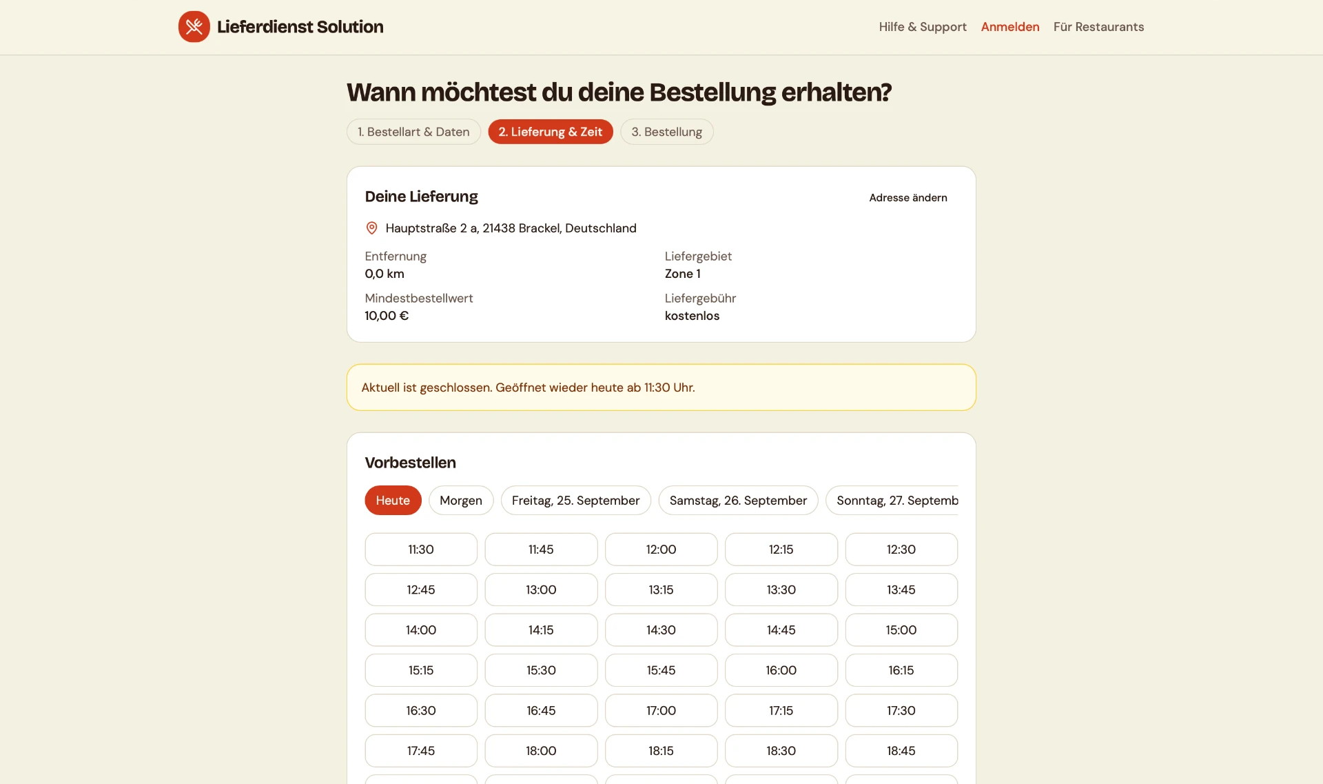 Vorbestellungen und Zeitfenster im Bestellshop von HighFive Brackel